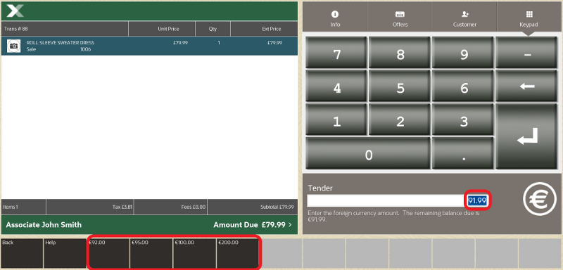 Foreign Currency Amount Prompt/Quick Cash Buttons