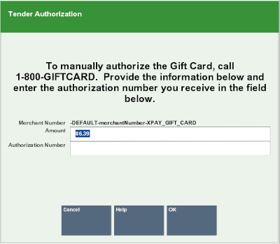 Gift Card Manual Authorization Prompt