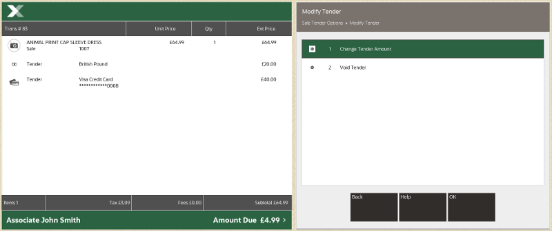 Modify Tender Menu