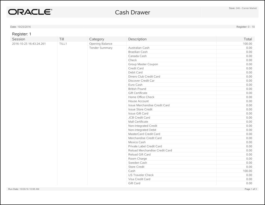 Cash Drawer Report