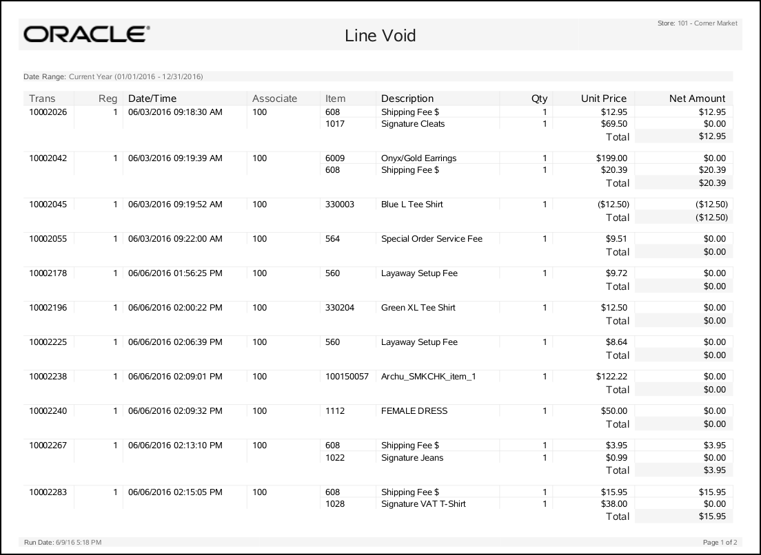 Line Void Report Line Void Report