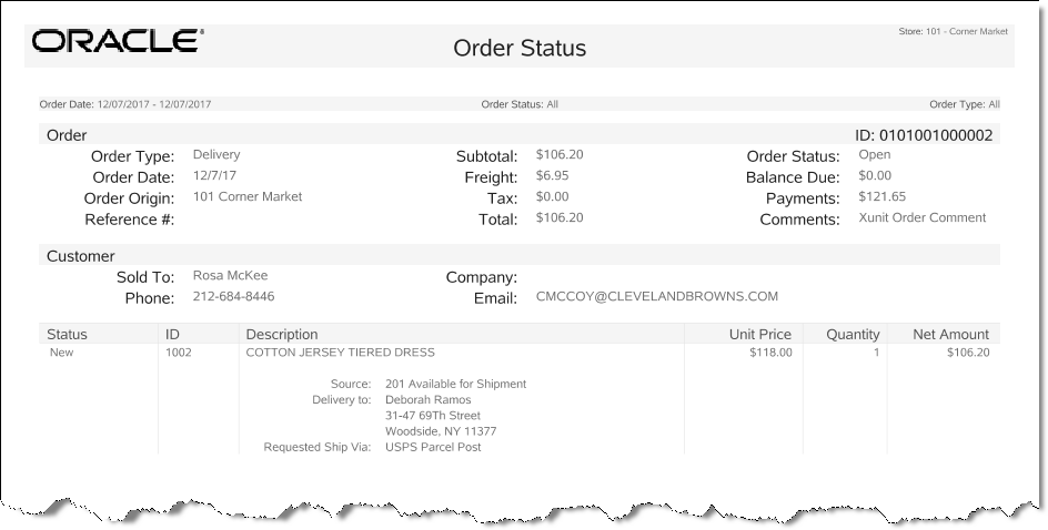 Order Status Report