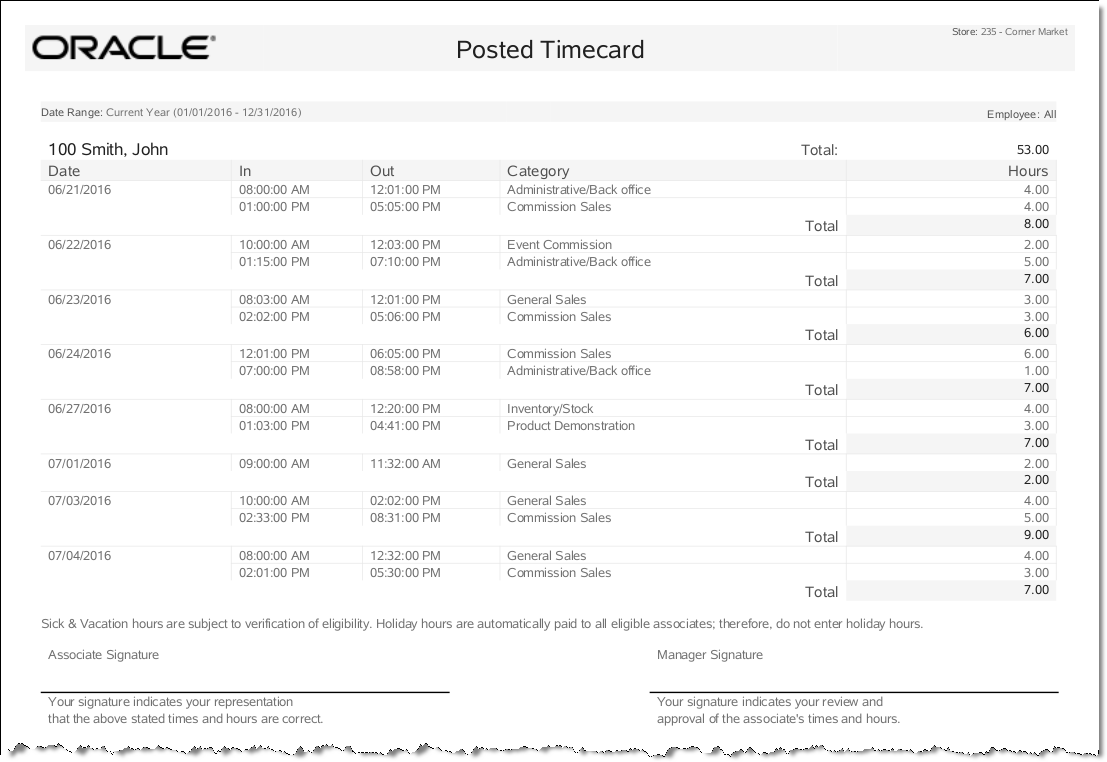 Posted Timecard Report Posted Timecard Report