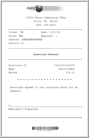 Associate Advance Receipt Example