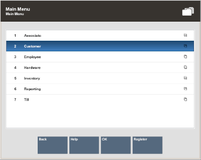 Back Office Main Menu