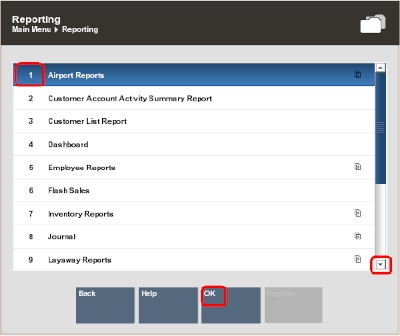 Back Office Reporting Menu