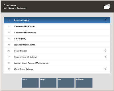 Back Office Customer Menu - Balance Inquiry