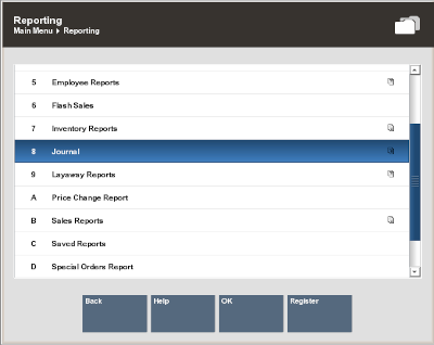 Back Office Journal Option