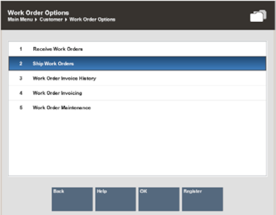 Work Order Options - Ship Work Order