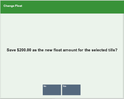 Confirm New Float Amount Prompt