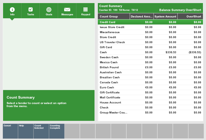 Count Summary Screen - Mid-day Count