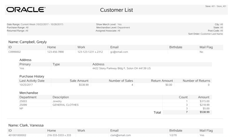 Customer List Report