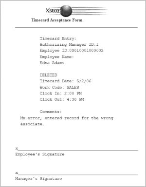 Delete Timecard Record Receipt