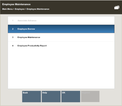 Employee Maintenance Employee Borrow Option