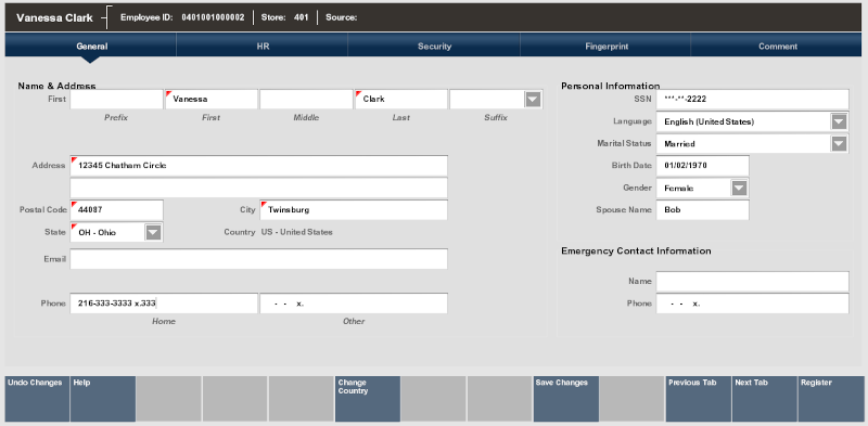 Employee Maintenance General Tab