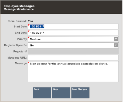 Employee Messages Maintenance Form