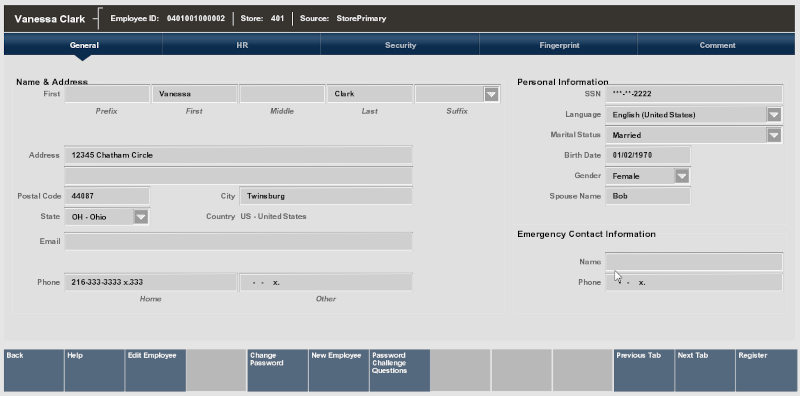 Employee Maintenance - General Tab