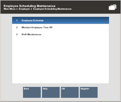 Employee Scheduling Maintenance Menu