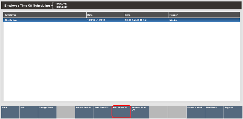 Employee Time Off Scheduling - Edit Time Off