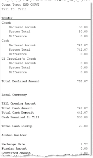 End Count Deposit Receipt Sample