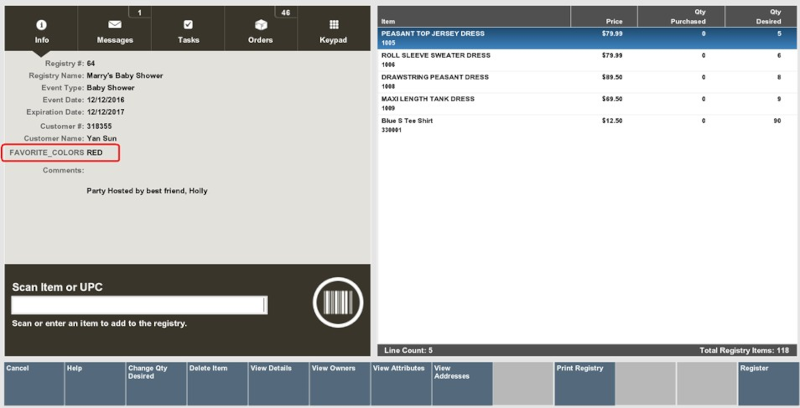 Gift Registry Attributes Area