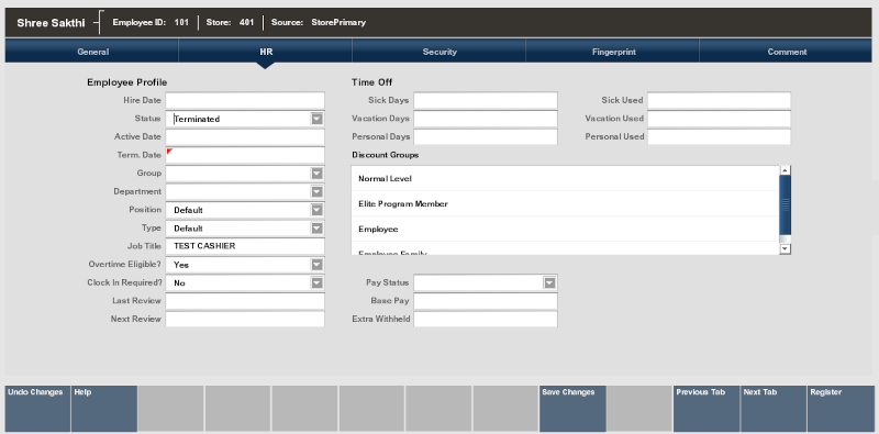 HR Tab changing employee status