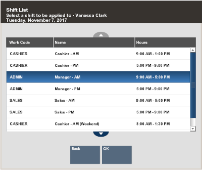 List of Pre-Defined Shifts