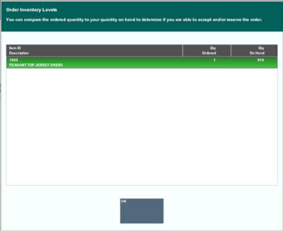 Order Inventory Levels Form