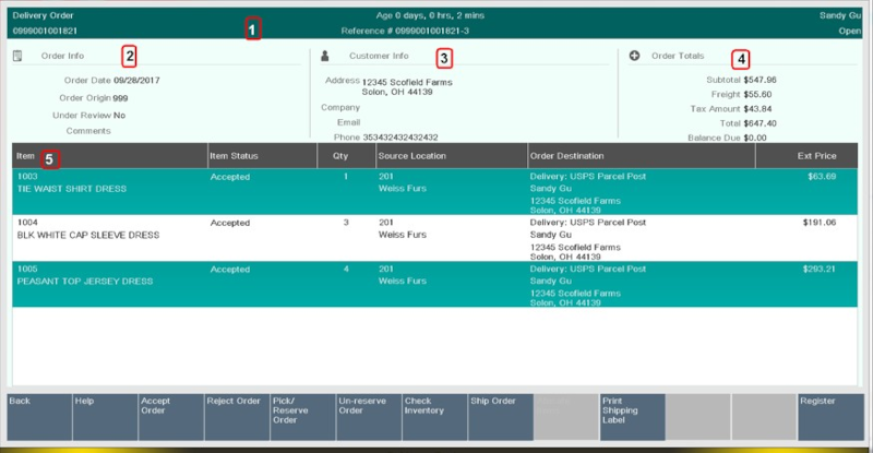 Order Maintenance screen