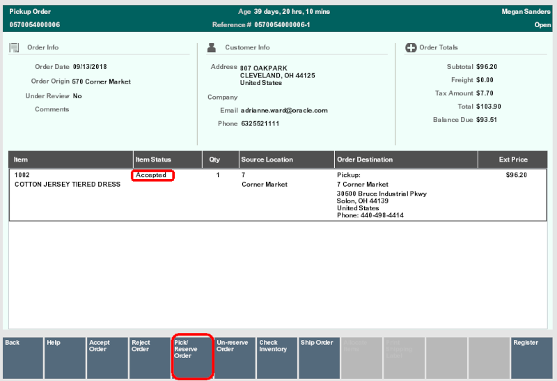 Order Maintenance - Pick/Reserve Order