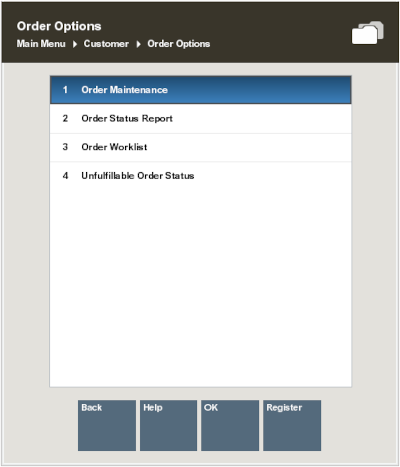 Order Options Menu - Order Worklist Option