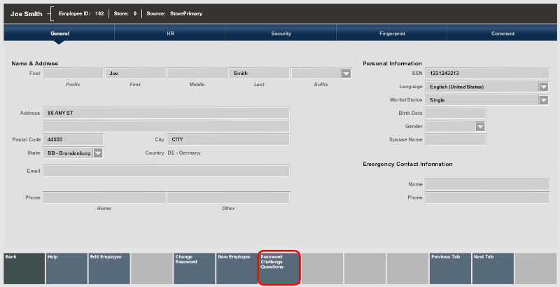 Password Challenge Questions Menu Option