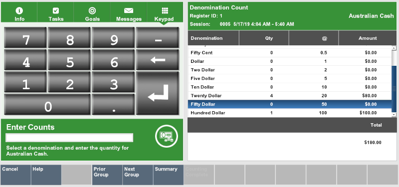 Denomination Count After Entry