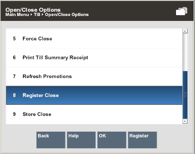 Open/Close Options - Register Close