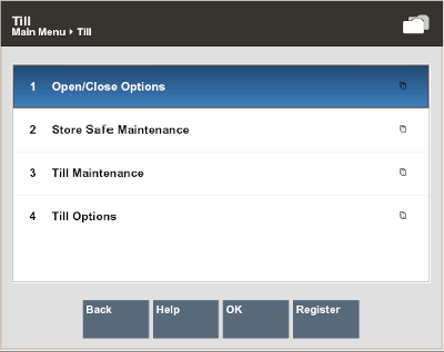 Till Menu - Open/Close Options