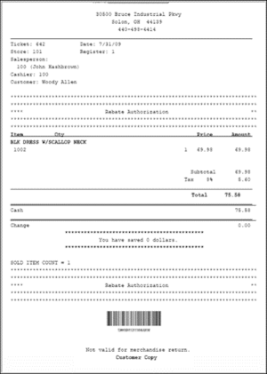 Rebate Authorization Receipt