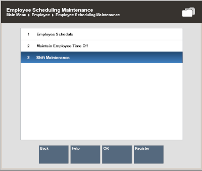 Shift Maintenance Menu Option