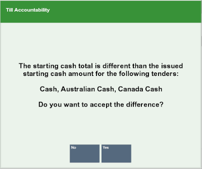 Starting Cash Difference Prompt