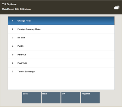 Till Options Menu - Change Float