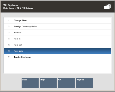 Till Options Menu - Post Void