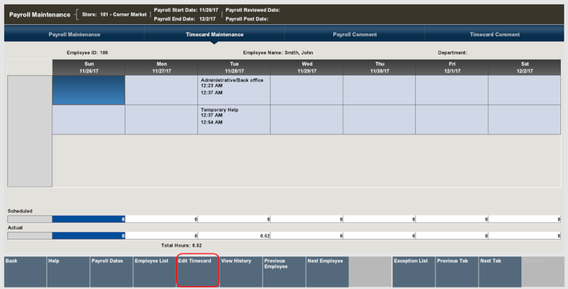 Timecard Maintenance Screen