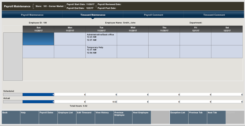 Timecard Maintenance Tab