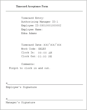 Timecard Record Receipt Not Clocked In/Out