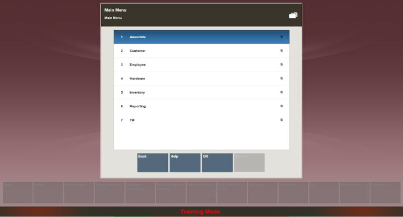 Back Office Screen in Training Mode