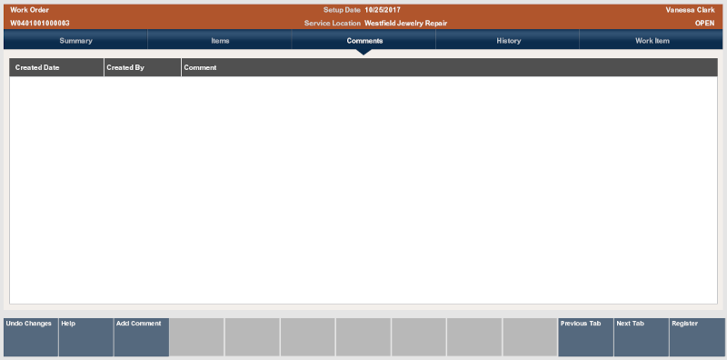 Work Order Comment Tab