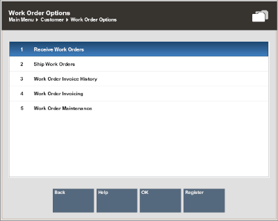 Work Order Options Menu