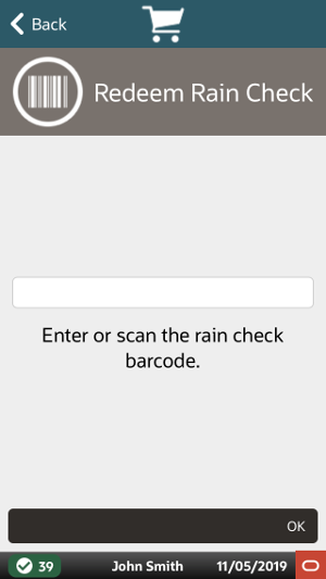 Handheld Redeem Rain Check Prompt