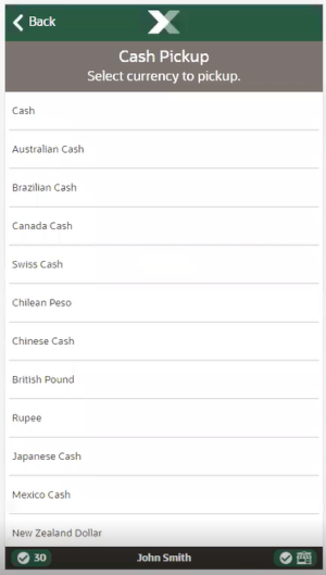 Mobile Handheld Cash Pickup Currency List