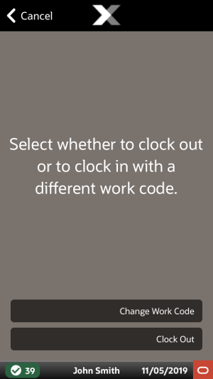 Handheld Change Work Code or Clock Out