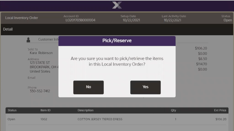 Local Inventory Order Pick Prompt